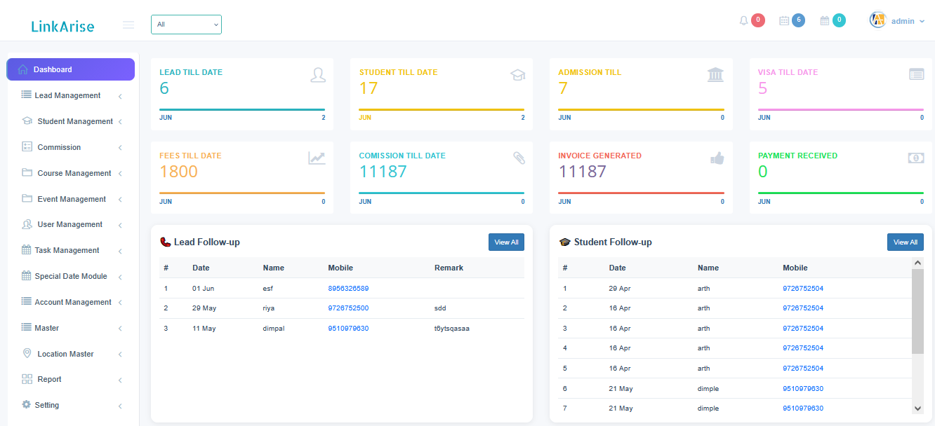 Overseas Education CRM Dashboard